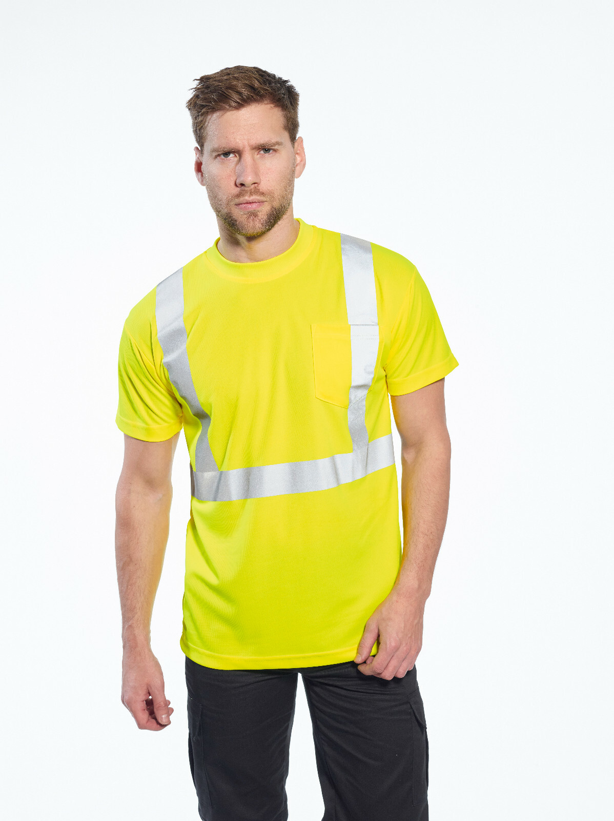 Portwest S190 Hi-Vis Reflective Safety Crew Neck T-Shirt with Chest Pocket ANSI gallery