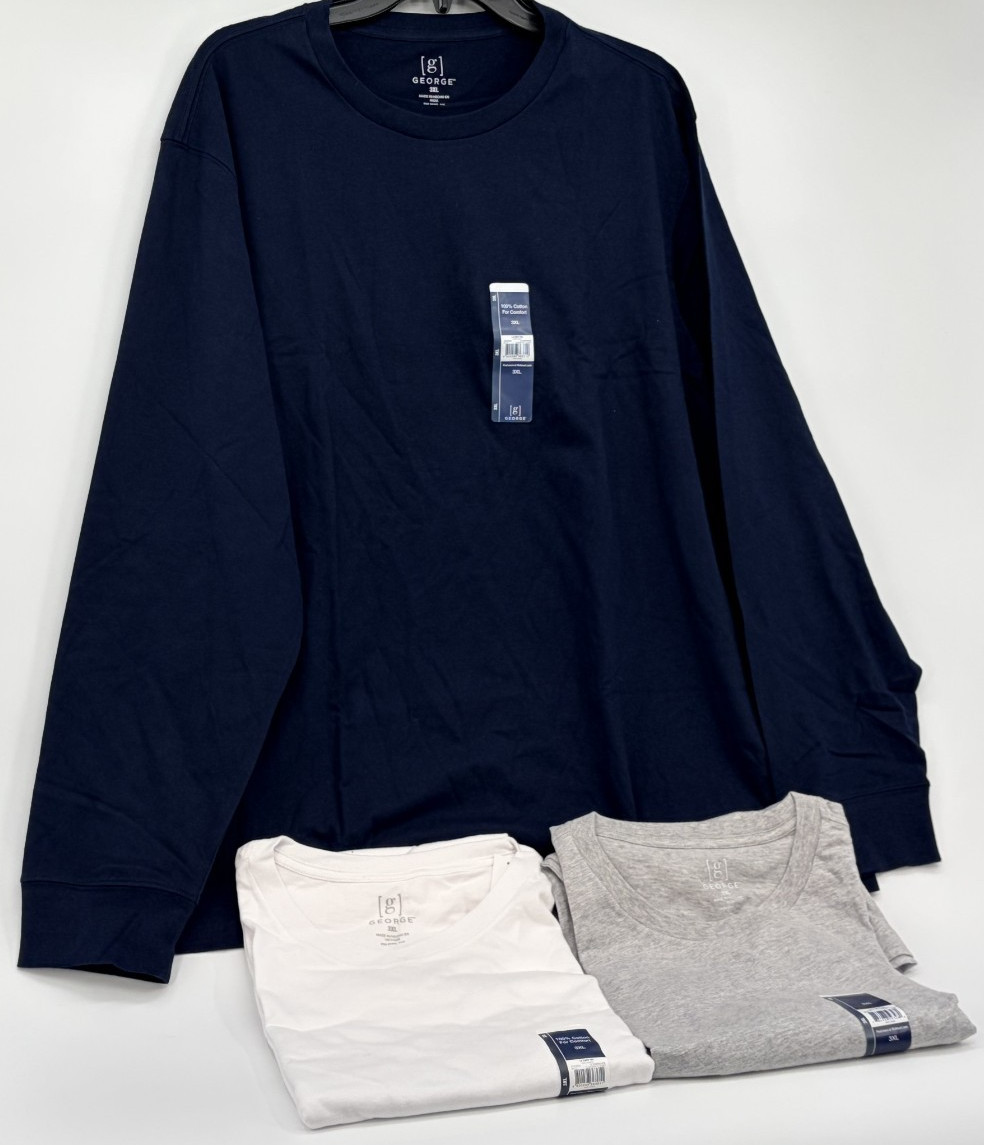 George Mens Long Sleeve Crew Neck Easy Care Causual T-shirts Cotton Lot of 3 3XL gallery