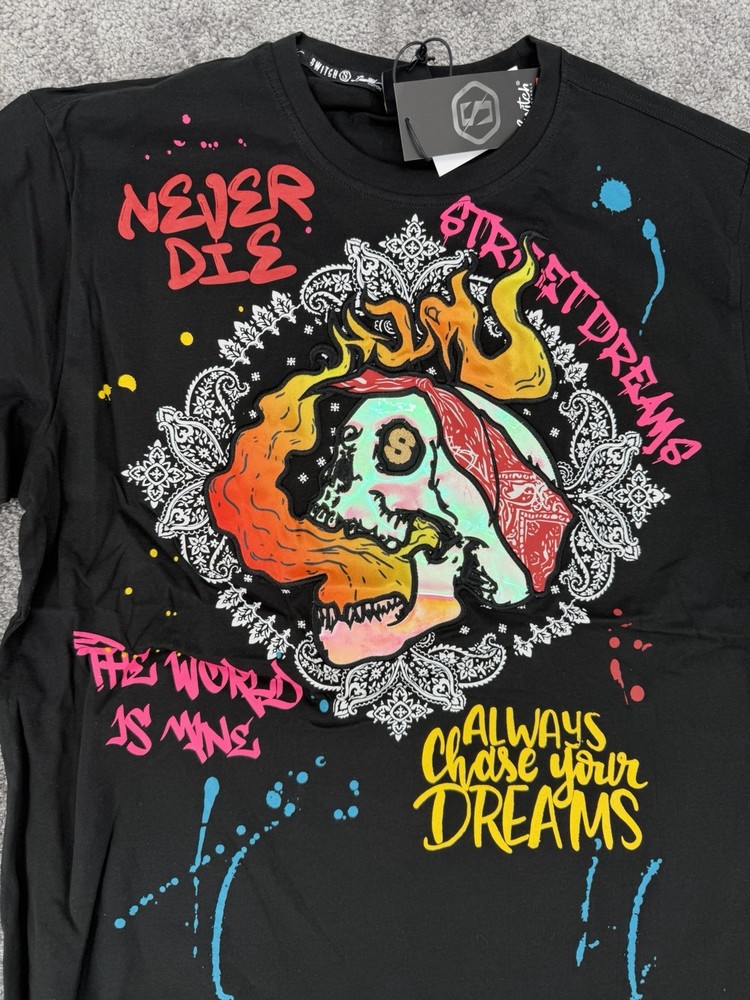 NWT Switch Remarkable Graphic T Shirt Mens XL Black Graffiti Skull Grunge Punk