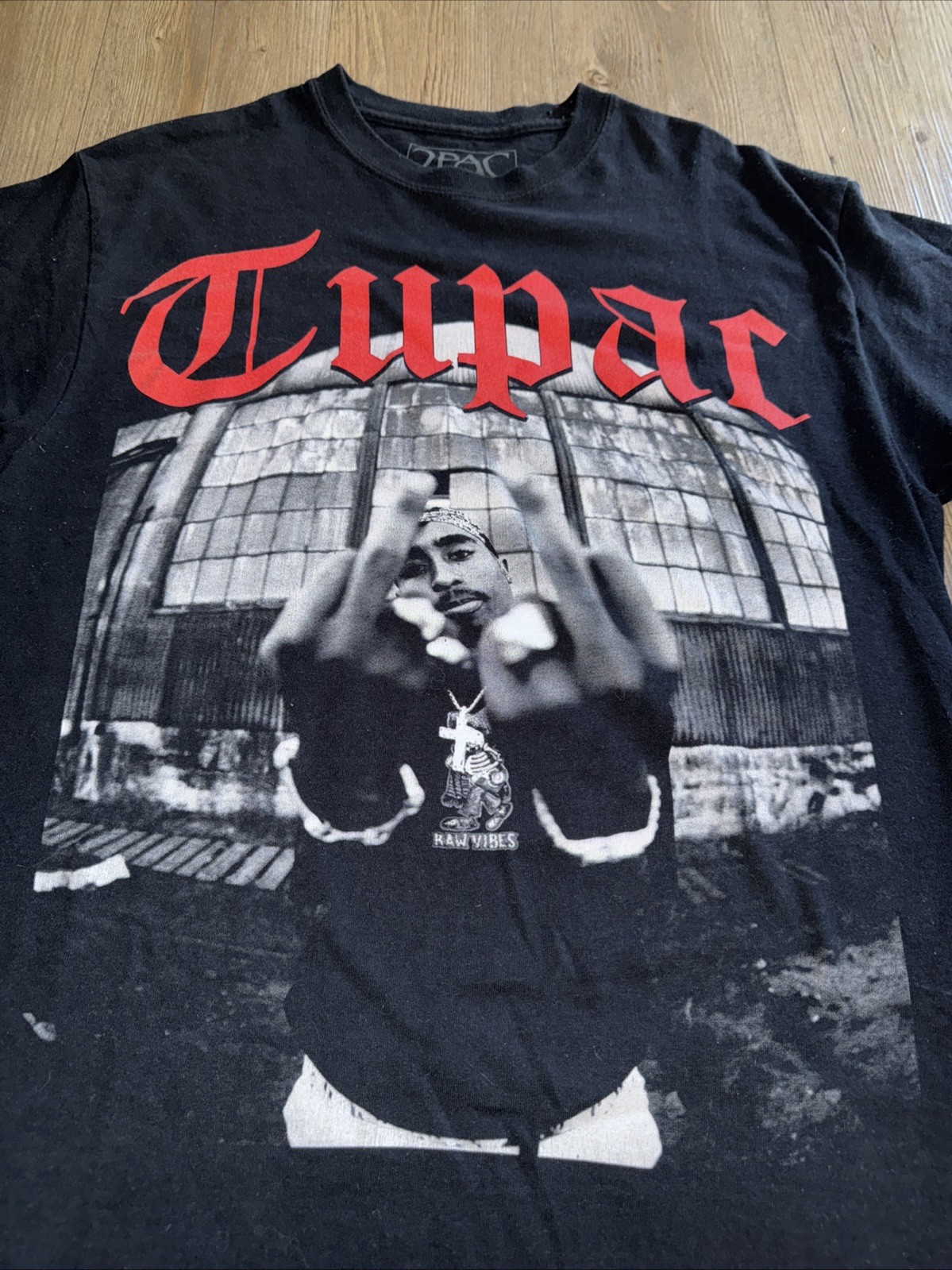 Tupac Shakur T Shirt 2 Pac 90s Style Black Rap Hip Hop Size Medium Double Bird gallery