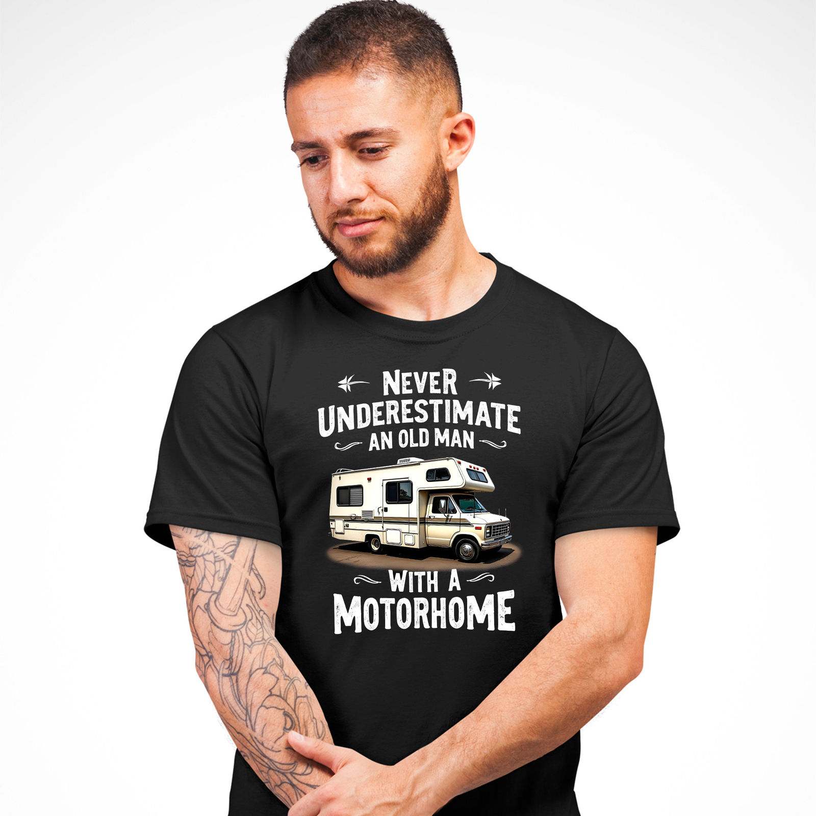 Old Man Motorhome Humour T Shirt Never Underestimate An Old Man With A Motorhome gallery