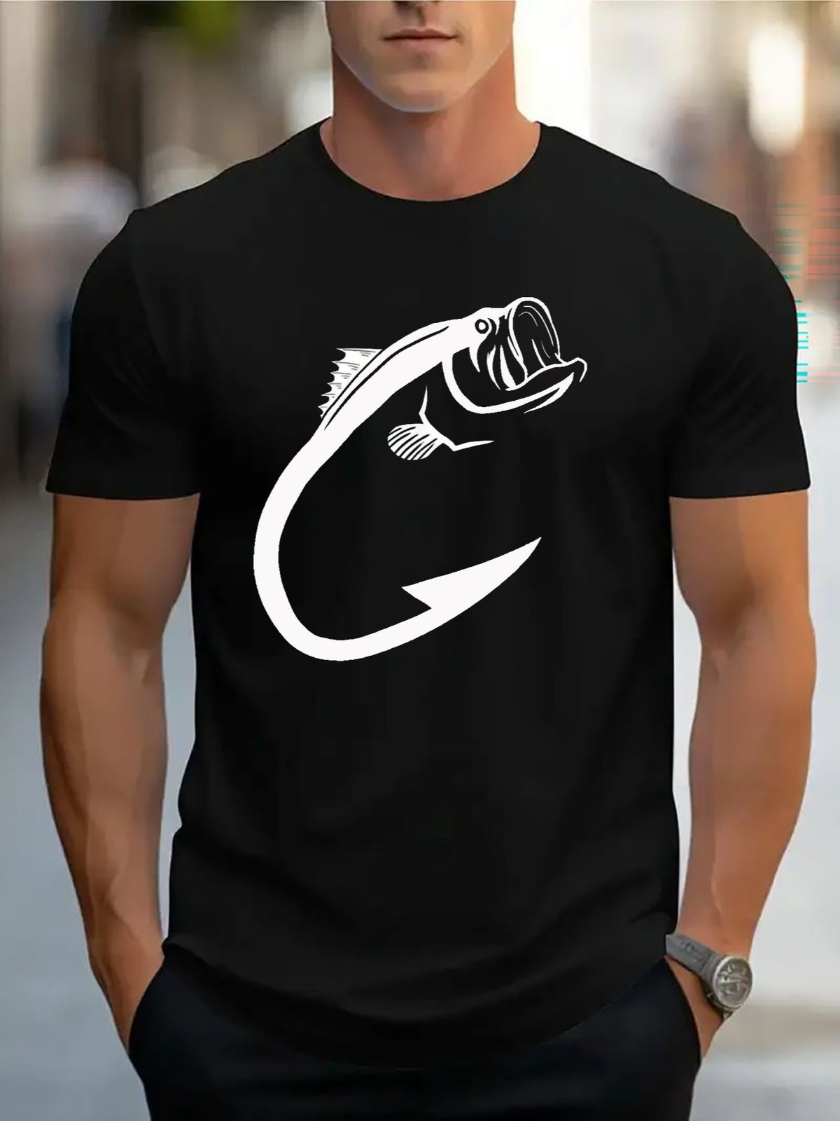 Fishing Hook Bass Graphic T-Shirt Funny Fisherman Angler Tee Gift for Men gallery
