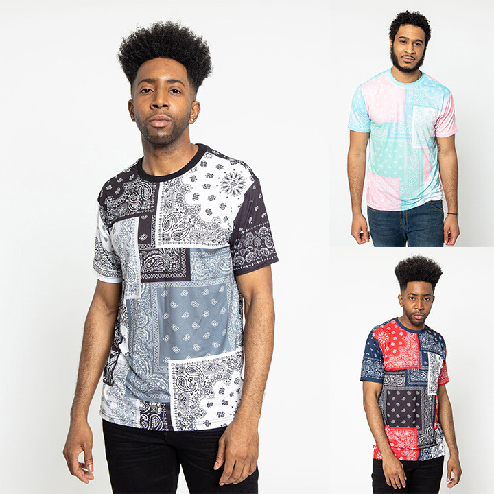 Victorious Men's Casual Multi Color Quilted Bandana T-Shirt TS7377 gallery