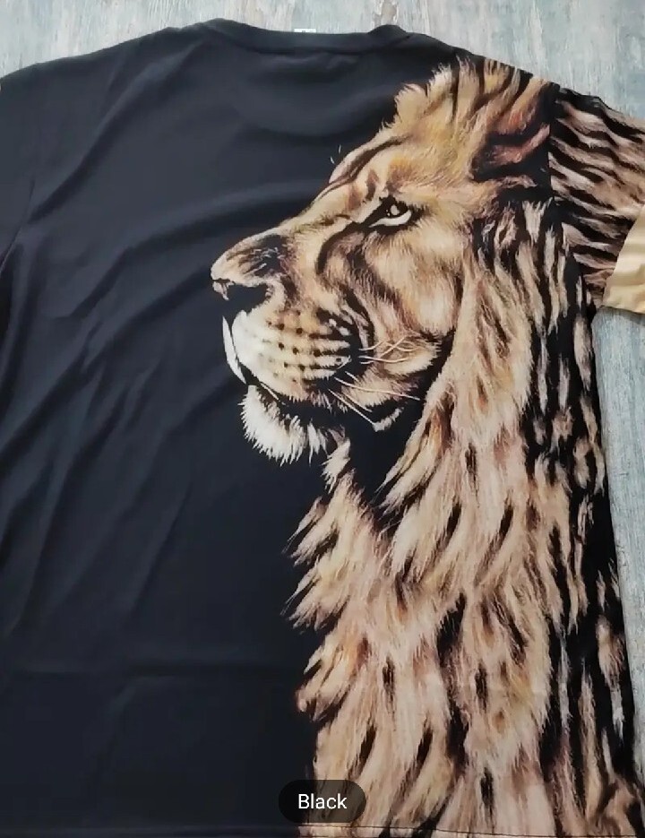 Men's Trending Crew Neck Short Sleeve Black Animal Print T-Shirt Size Large New gallery