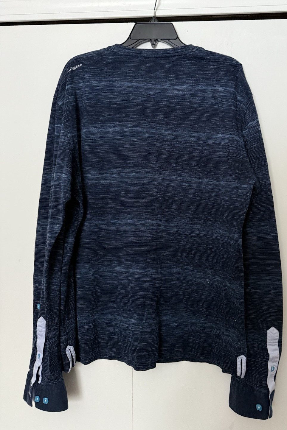 Maceoo Paris USA Shirt Men 6 / 2XL Navy V Neck Flip Cuff Long Sleeve gallery