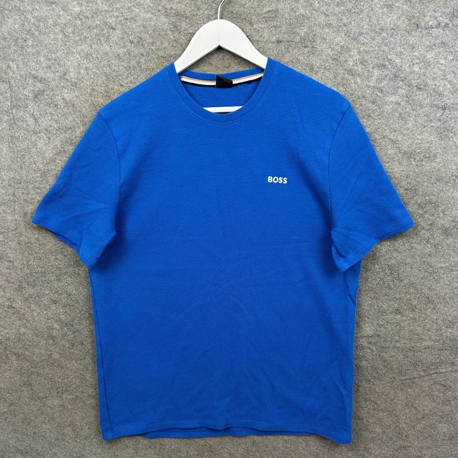 Hugo Boss Shirt Mens Large Blue Waffle Tee Pullover Embroidered Logo Lounge Slim gallery