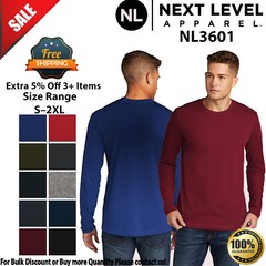 Next Level Apparel N3601 Mens Long Sleeve Cotton Crew Neck Stylish T-Shirt