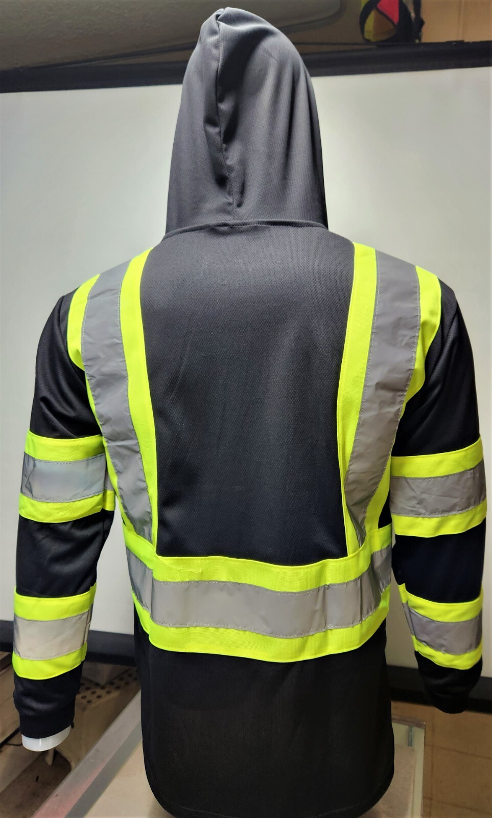 Black Long Sleeve Safety Shirt With Hoodie, Polyester Birdeye mesh Class 1 gallery