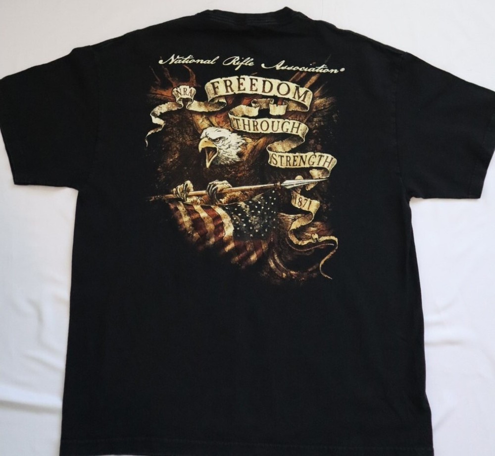 NRA “Freedom Through Strength” Licensed Adult Black T-Shirt Size Large Heavy Wt.