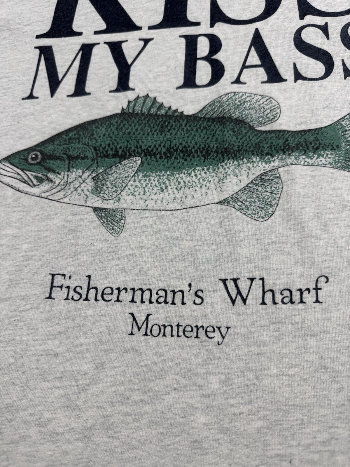 Vintage Kiss My Bass 90s Humor Crazy Gray Fisherman Merch Jersey T Shirt Tee gallery