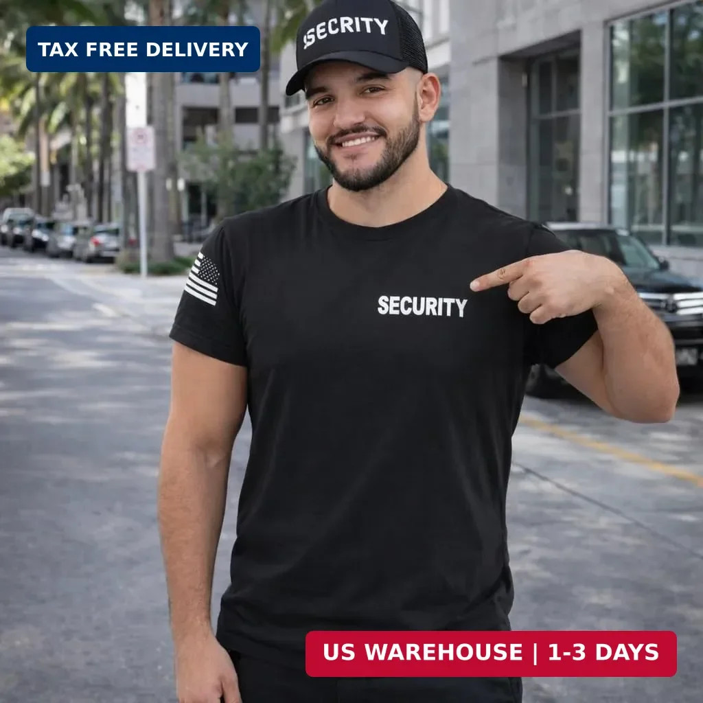 Veracco Security Guard Shirt for Men - Event Staff Uniform T-Shirt with USA Flag gallery