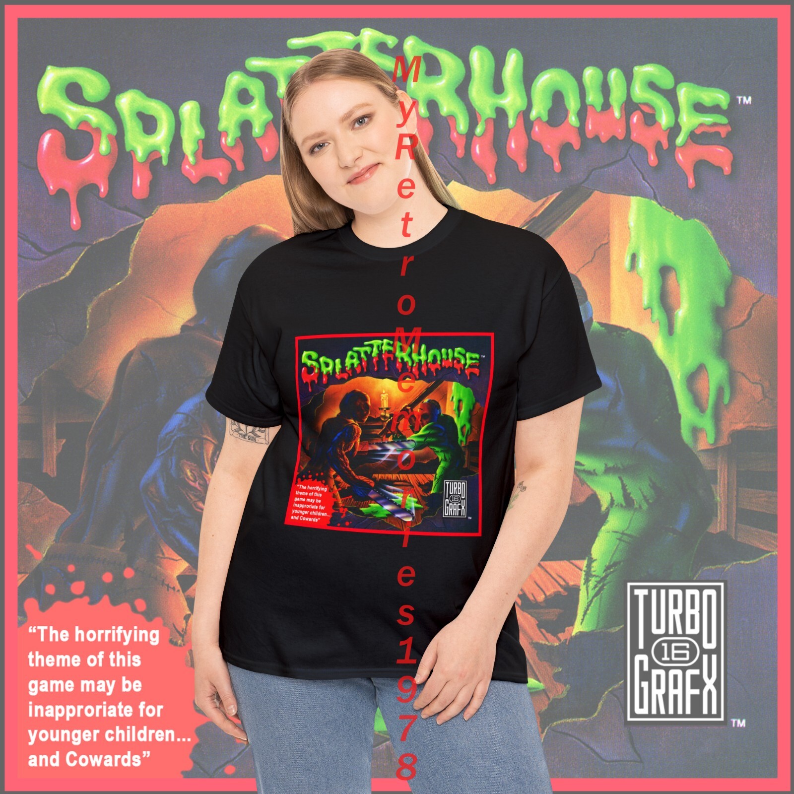 NEW Splatterhouse TurboGrafx-16 Retro Box Art Design Black T-Shirt S-5XL Free SH gallery