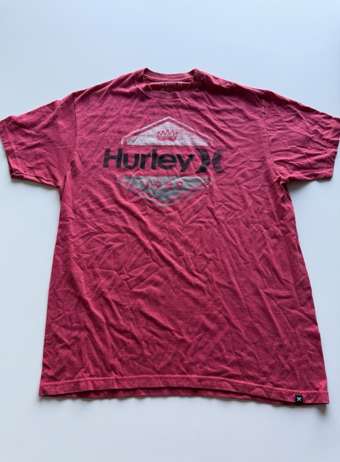 Hurley Men’s T-Shirt Heather Red Graphic Logo Short Sleeve 100% Cotton Sz Large