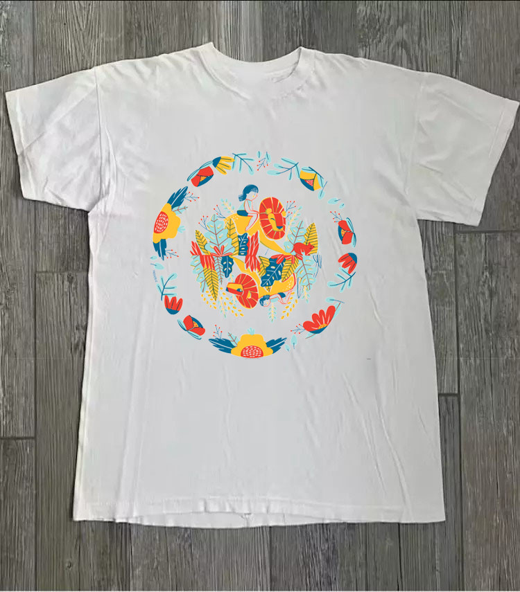 Whimsical Lion And Kids Jungle Forest Illustration White T-Shirt gallery