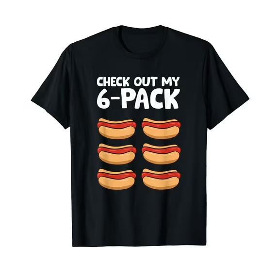 Hotdog Lover Check Out My 6 Pack Hot Dog Black T-shirt gallery