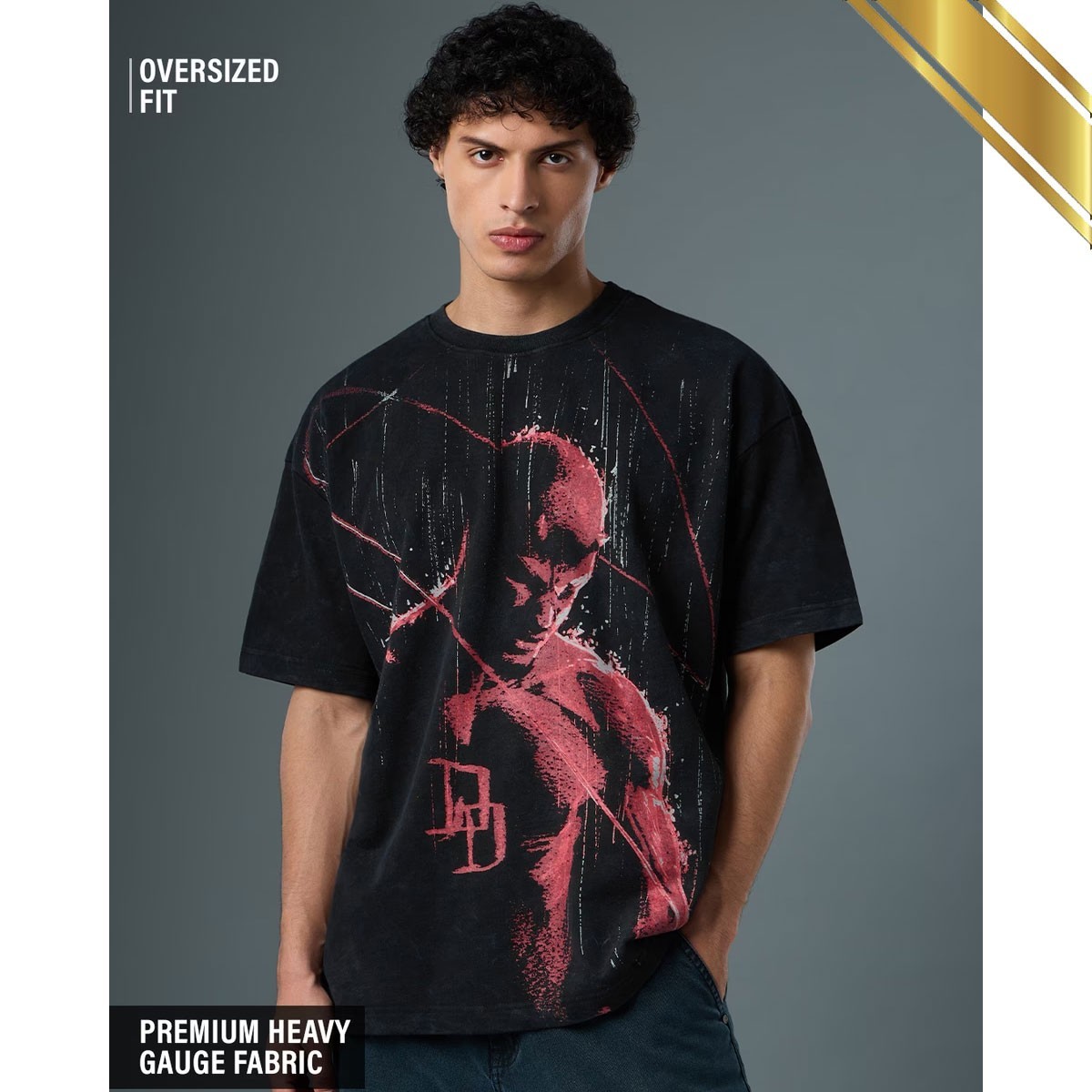 Marvel Daredevil Men’s Oversized Vintage Wash T-shirt – Premium Fabric Summer