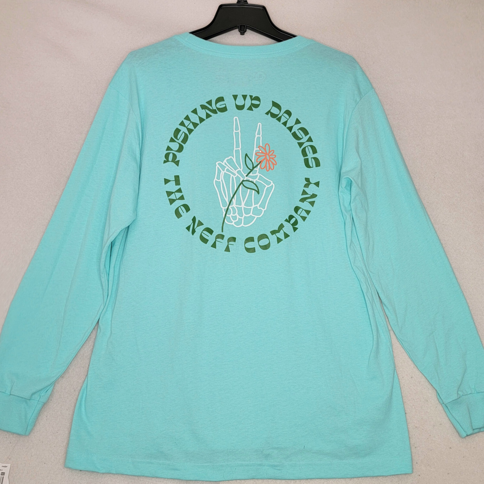 NEFF SKELETON SHIRT MENS XL GREEN BLUE LONG SLEEVE PUSHING UP DAISIES NWT