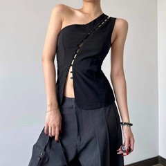Cryptographic Elegant Asymmetrical Top with Hook and Eye Fashion Sexy Cut Out Ba