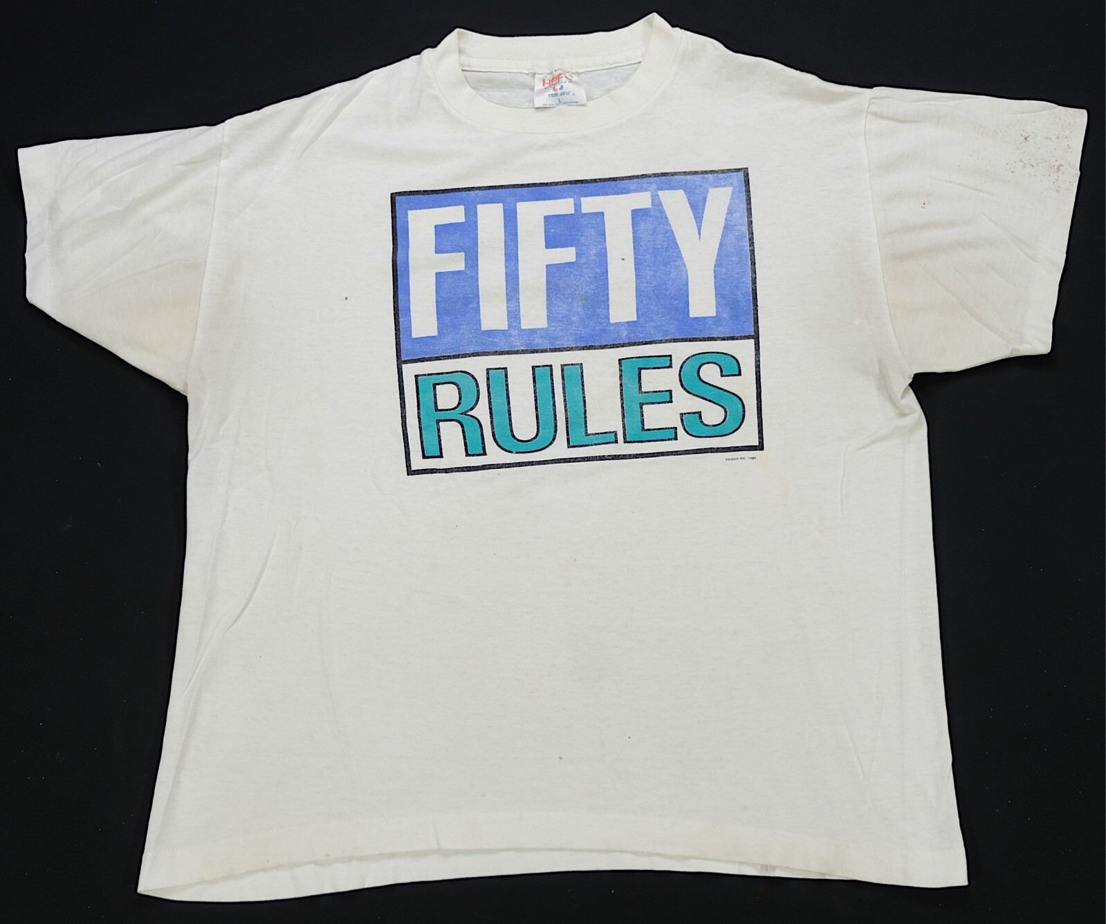 Rare Vintage TEEJAYS Fifty Rules 1989 Single Stitched T Shirt 80s Senior Humor L gallery