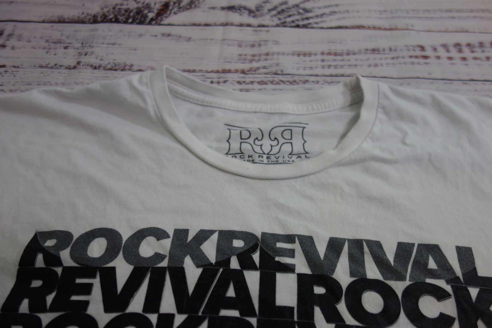 Rock Revival White Short Sleeve Stacked Text Logo Spell-Out T-Shirt Mens 2XL gallery