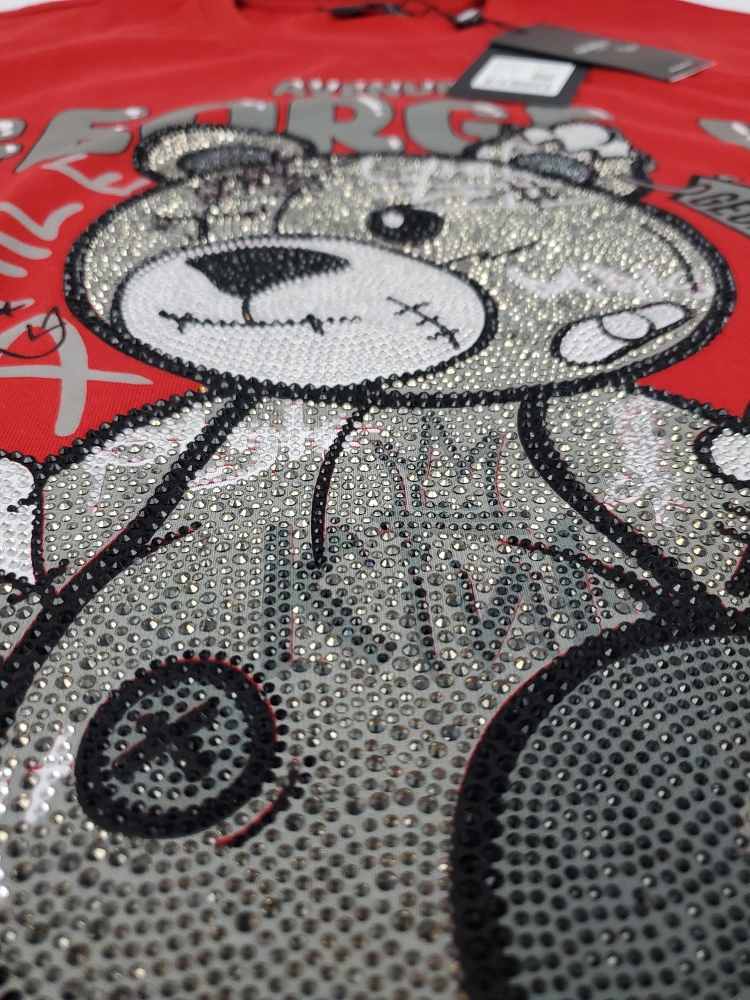 NWT Men's Avenue George V Paris Red Teddy Bear Rhinestone T Shirt Size XL gallery