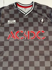 ACDC High Voltage Soccer Style Jersey Checkered V-neck Size XL Charcoal Black