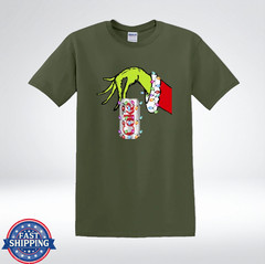 Grinch Hand Holding Can With Christmas Lights Funny Tee T-Shirt