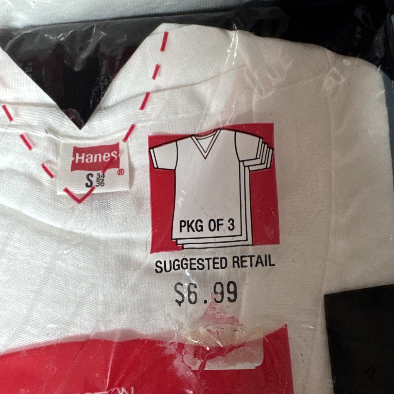 2- NOS 1979 HANES "Deep V" Cotton Men's V-Neck T-Shirt 3 Pack Size Small S 34/36 gallery
