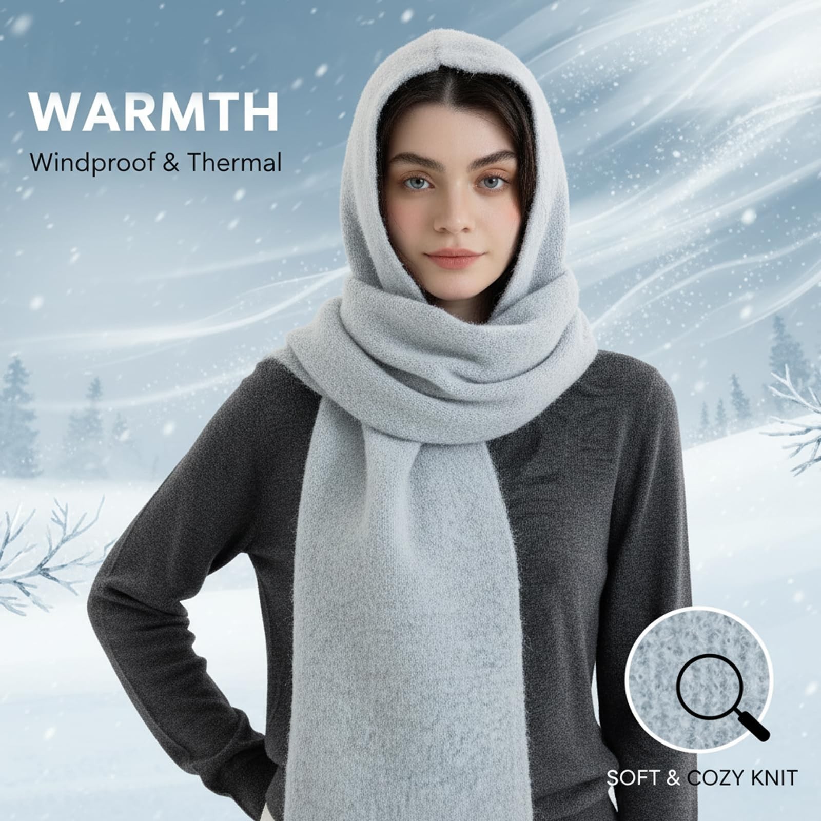 Hooded Scarf Women Winter Warm Knitted 2in1 Hat Balaclava Neck Warmer gallery