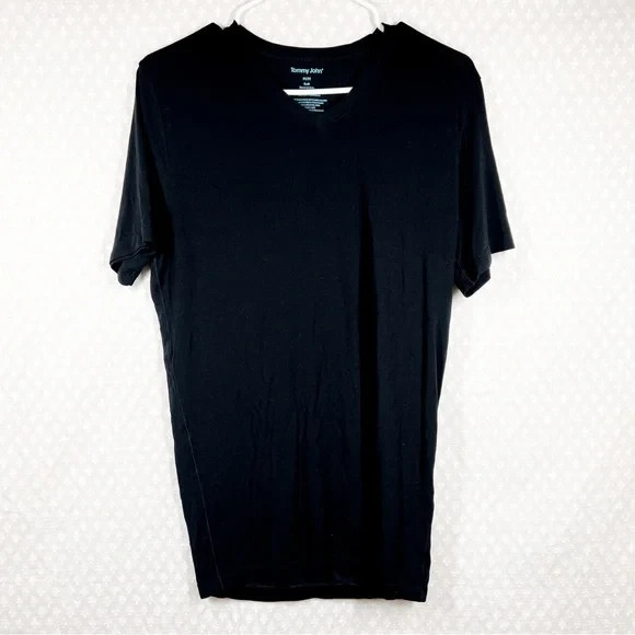 Tommy John Men Sz M Black Second Skin Soft V Neck Short Sleeve Classic Staple