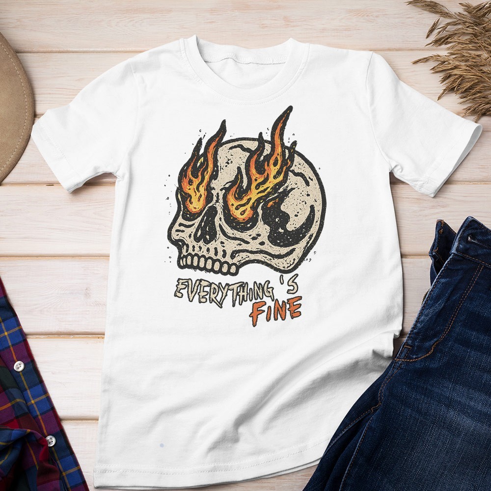 Retro Everything Is Fine Skull Unisex T-shirt | Skull Lover Gifts for Men gallery