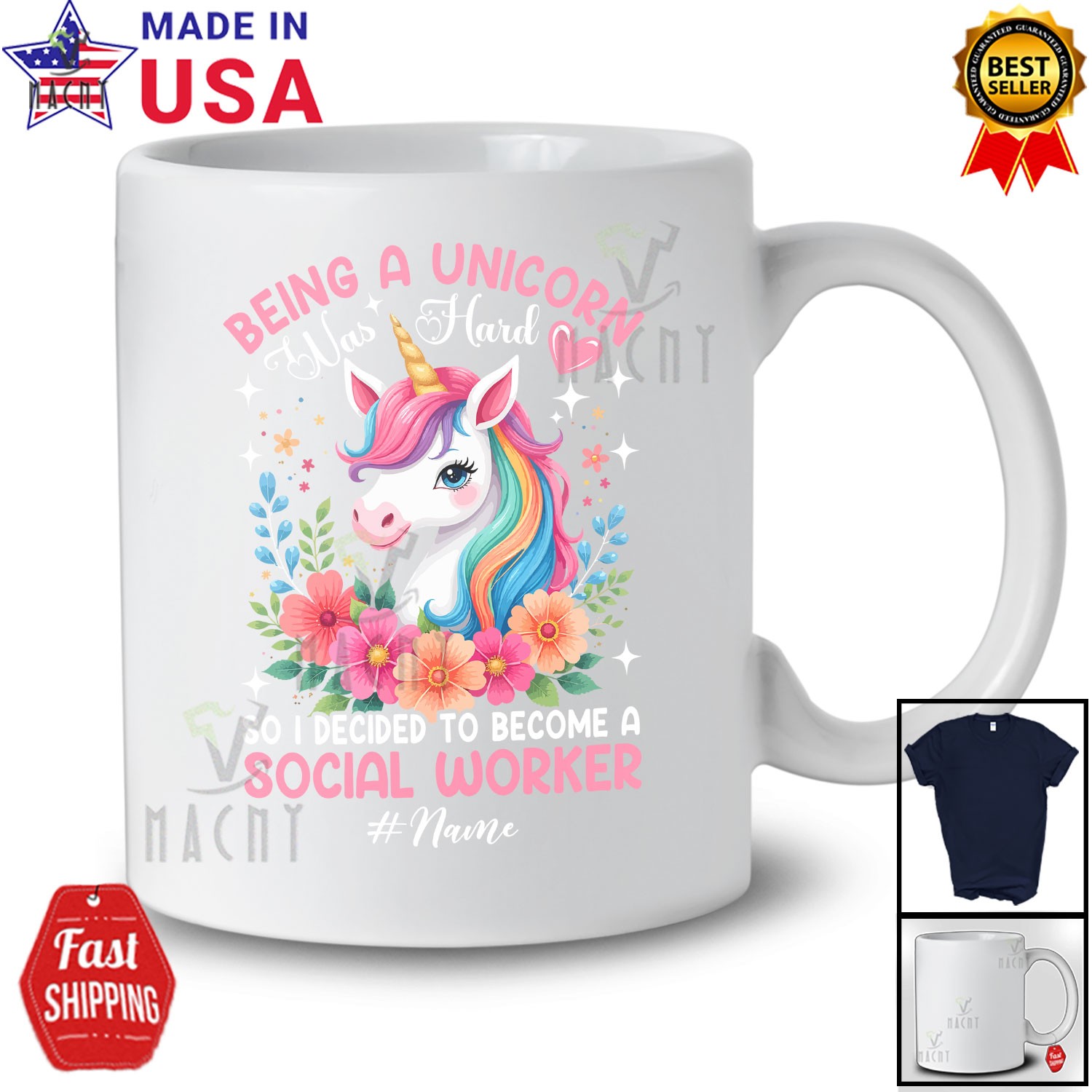 Being A Unicorn Was Hard Become A Social Worker; Custom Name Flower Floral Shirt gallery