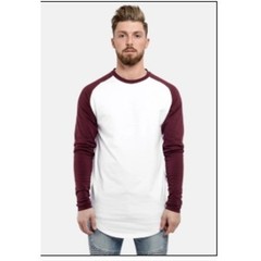 Royal Avalon Mens Raglan Baseball Tee Long Sleeve White Burgundy Shirt L 6Pk