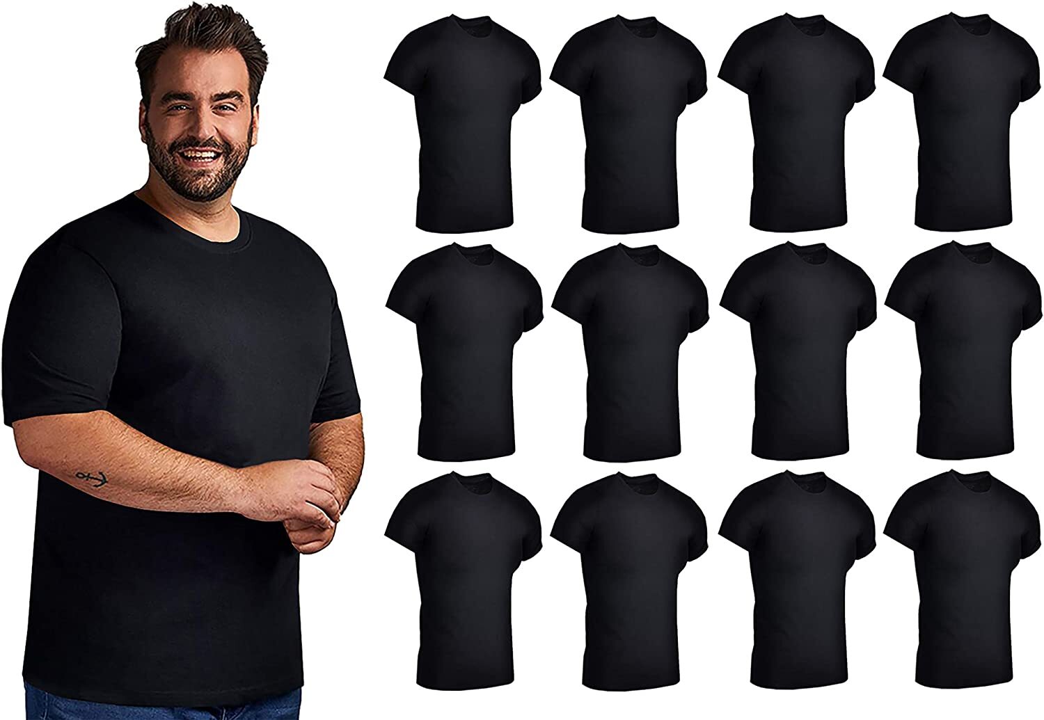 SOCKS’NBULK 12 Pack Mens Cotton Crew Neck Short Sleeve T-Shirts Mix Colors Bulk