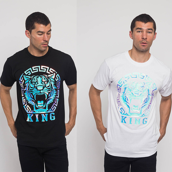 Victorious Men’s Iridescent Foil Tiger King Graphic T-Shirts S ~ 5XL TS7318