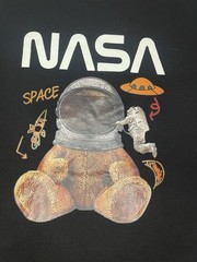 ROMWE Men’s Black NASA Space Graphic Print Crew Neck Short Sleeve Tee XL