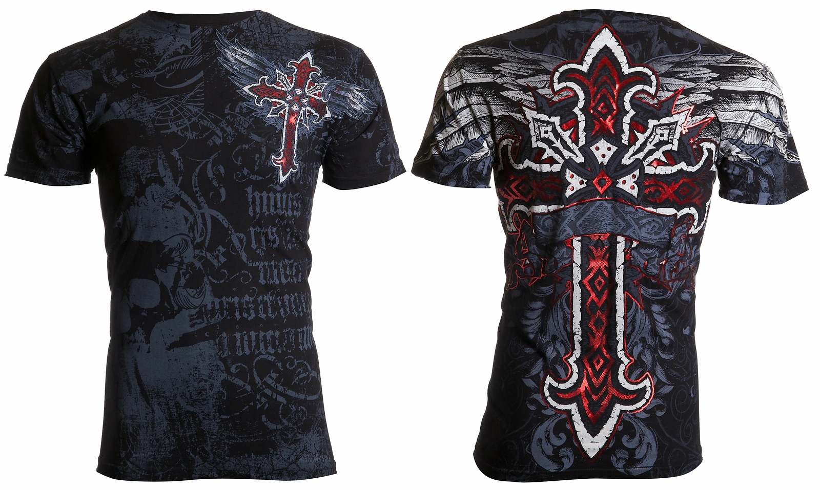 Archaic Affliction Men's T-Shirt RED FLAG Cross Wings Biker Black S-5XL gallery