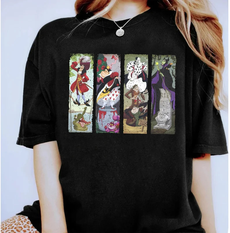 Disney Villains Black T-Shirt , Captain Hook Queen Of Hearts Maleficent gallery