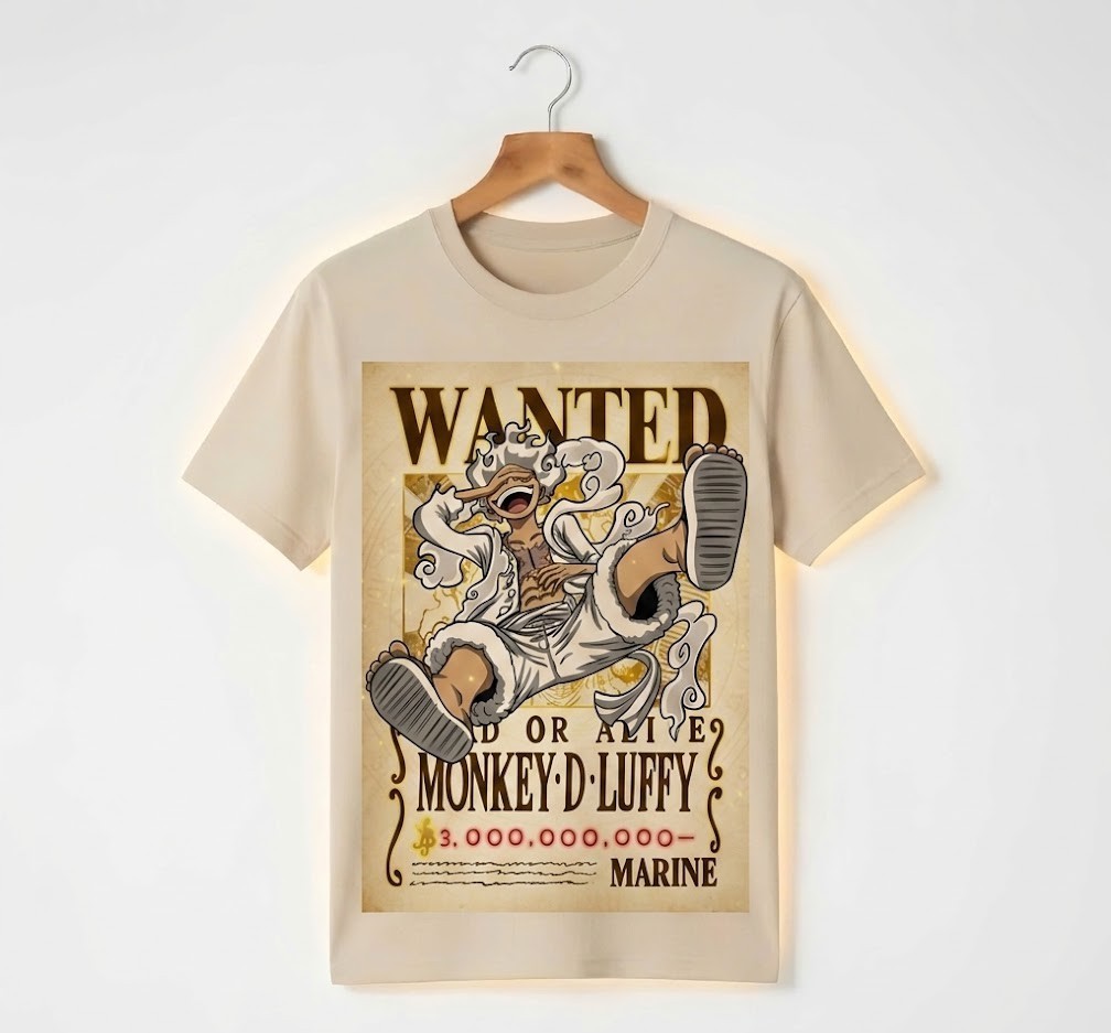 One Piece Luffy Wanted Poster Anime T-Shirt Gear 5 Nika Graphic Tee Gift gallery