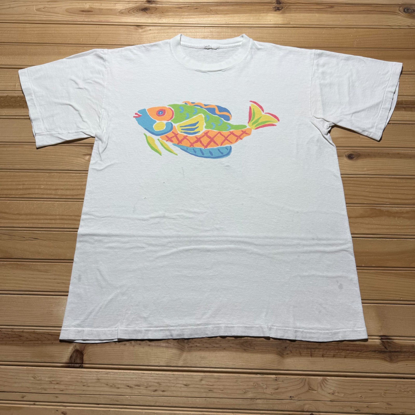 Vintage 90s Abstract Colorful Parrot Sea Life Fish Art Graphic T-Shirt – Large