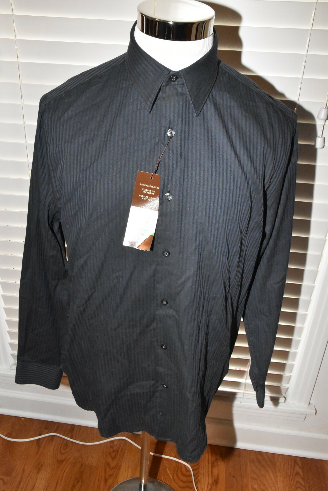 Perry Ellis Men's Striped Button Down Shirt Cotton LS Size L CHEST 46 NWT gallery