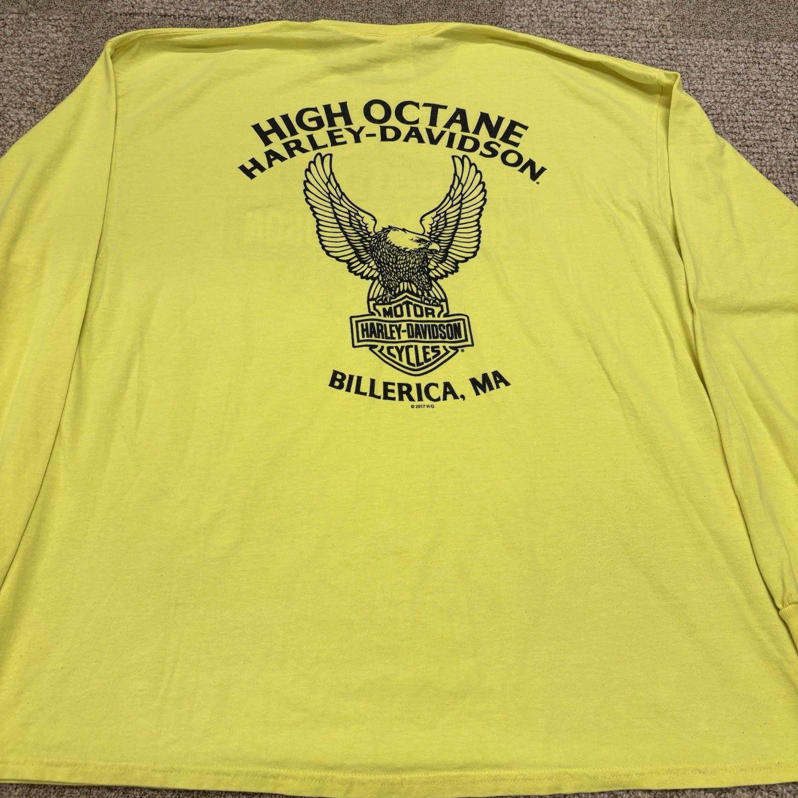 Vintage Harley Davidson Biker Mass. Safety Yellow Long Sleeve Graphic Tee Shirt gallery