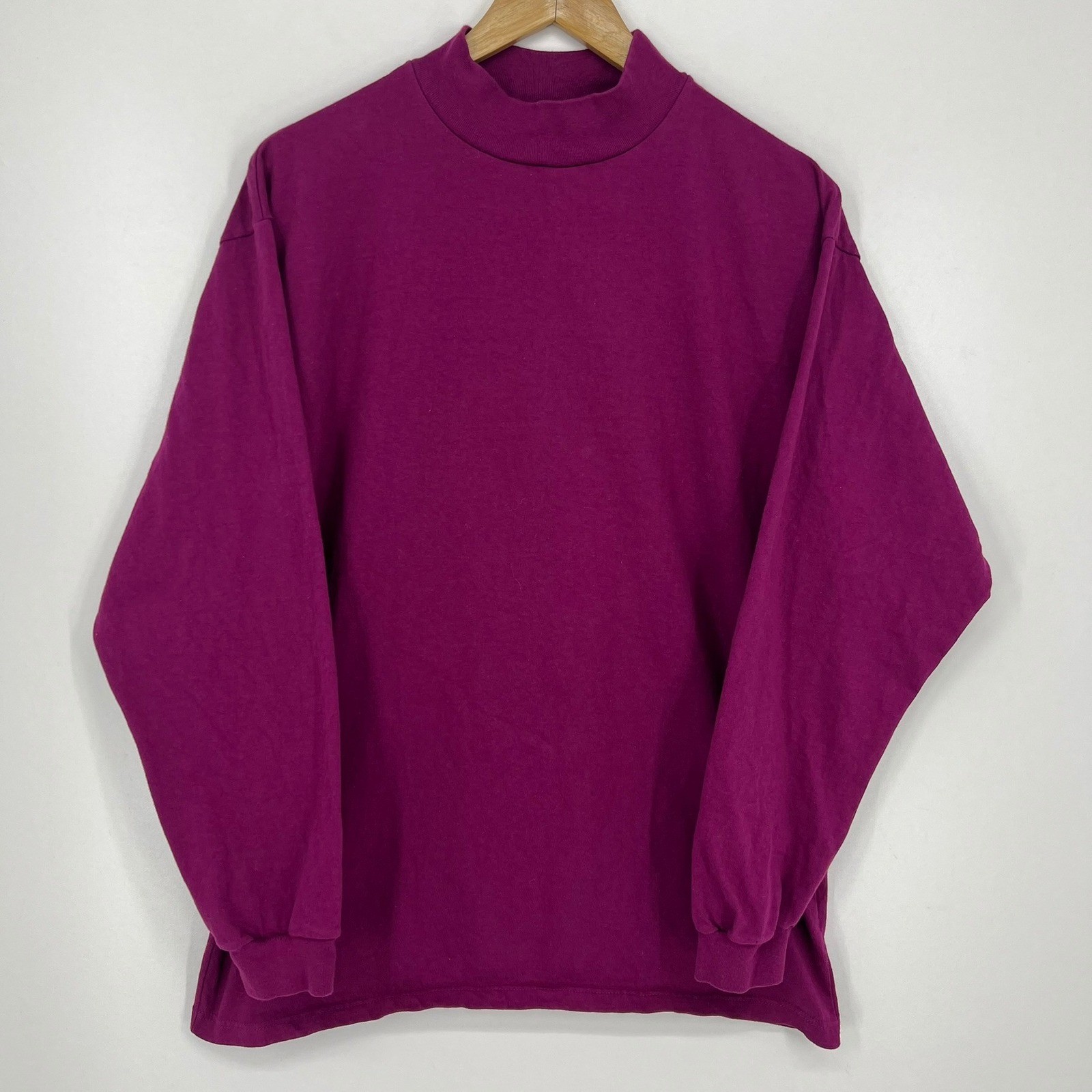 Vintage Hanes Activewear Mens Large Magenta Purple Mock Neck Cotton Shirt USA gallery