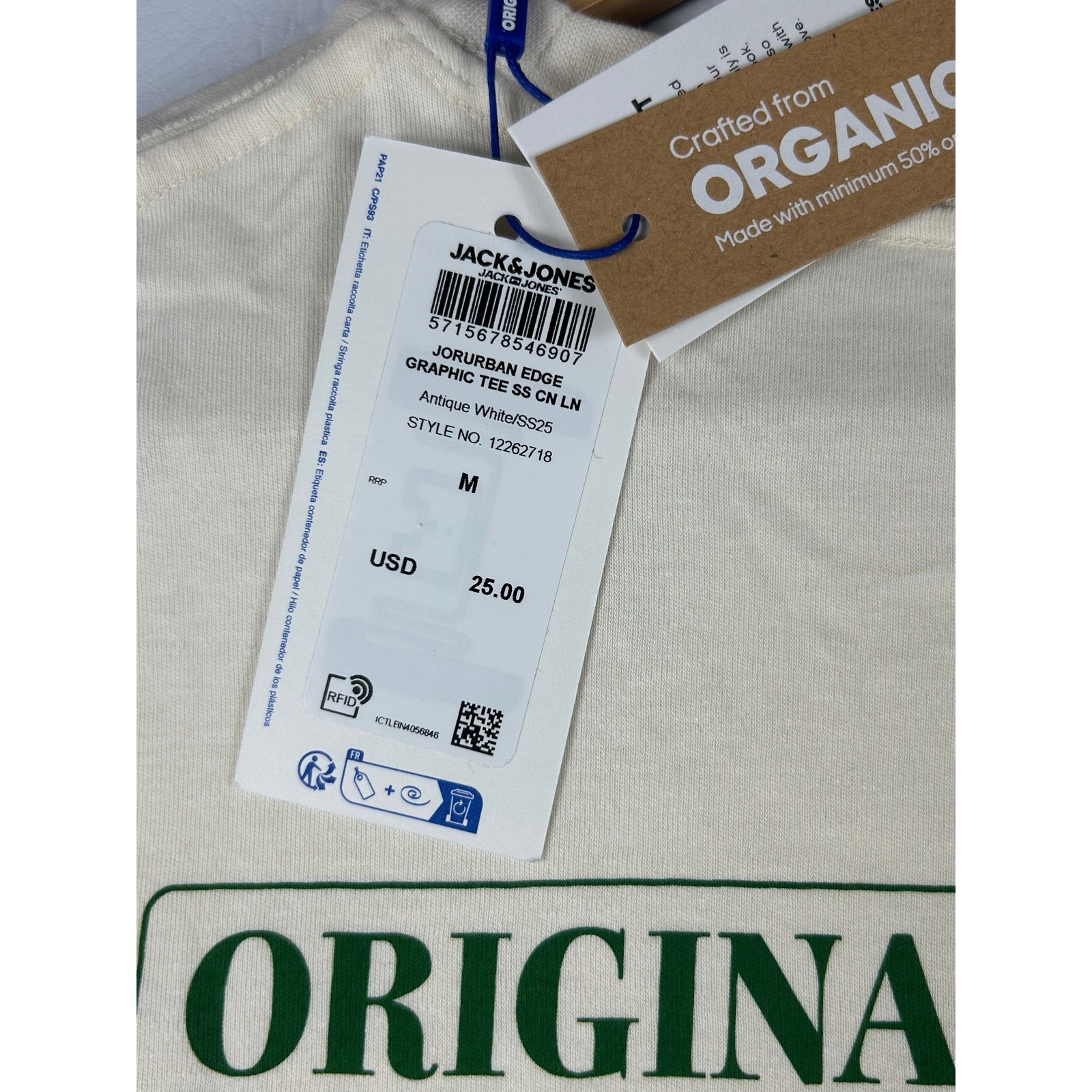 NWT Jack & Jones Mens JORURBAN EDGE Graphic Tee Medium Cream Streetwear Shirt gallery