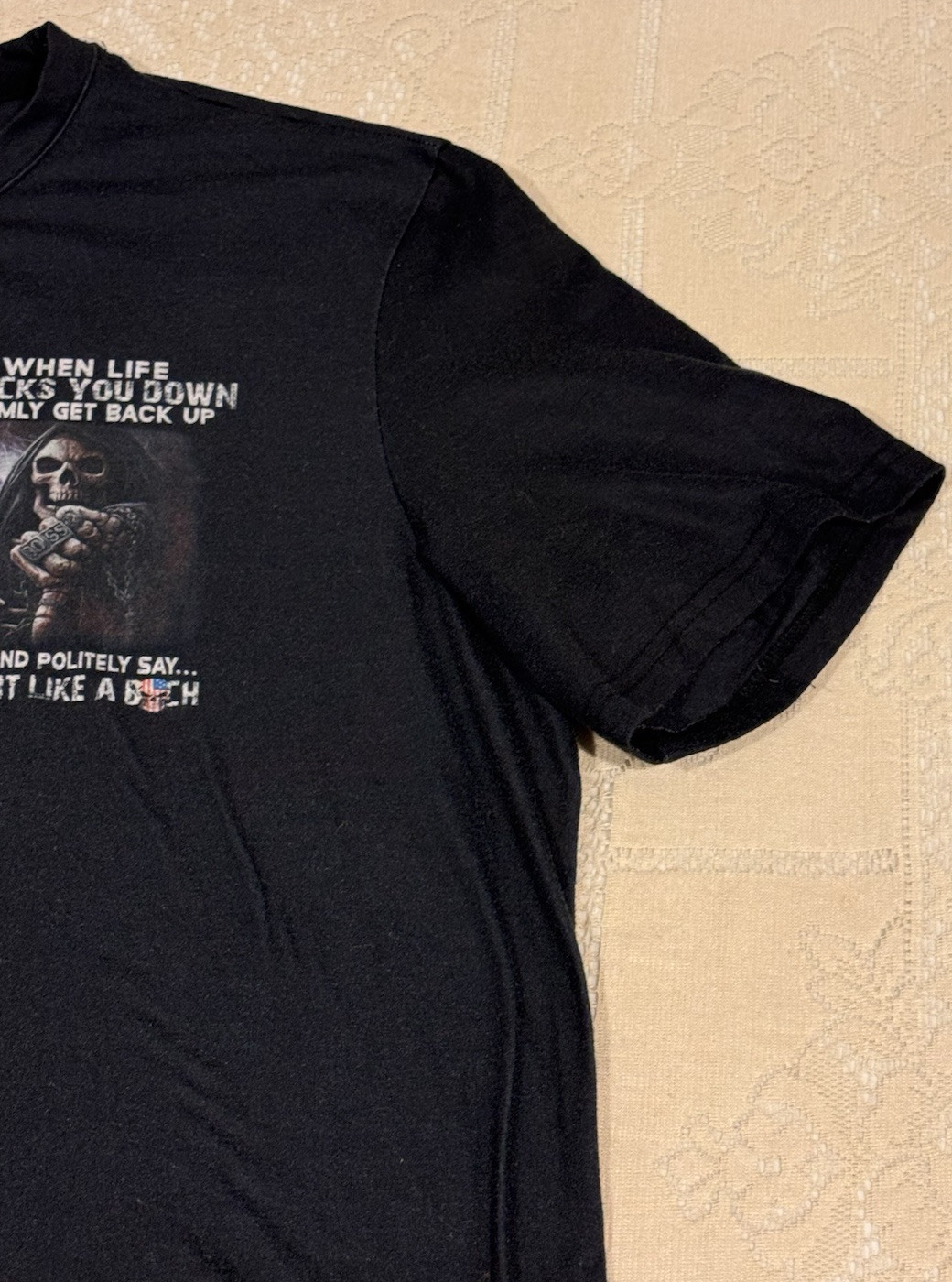 When Life Knocks You Down, Calmly Get Back Up Smile and Politely Say T-Shirt XL gallery