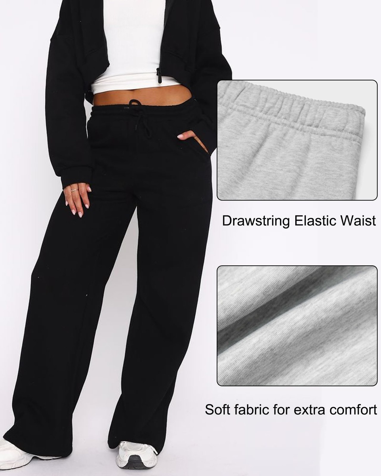 Womens Casual Drawstring High Waisted Sweatpants Baggy Wide Straight Leg Loun... gallery