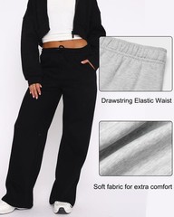 Womens Casual Drawstring High Waisted Sweatpants Baggy Wide Straight Leg Loun…