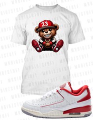 23 Say Cheese Teddy Bear Graphic Big Tall Small Tee To Match J2 Low Varsity Red