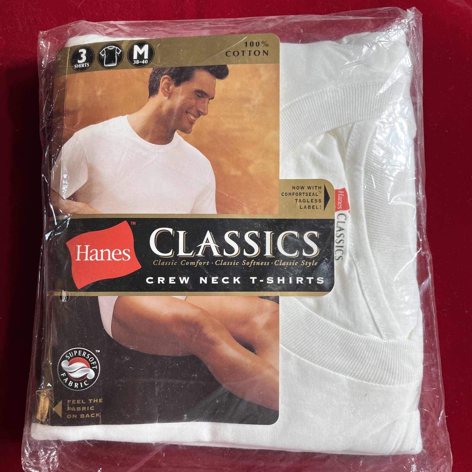 VTG Hanes Men White Crew Neck T-Shirts Tagless Comfortsoft 3-Pack Medium NEW NOS gallery