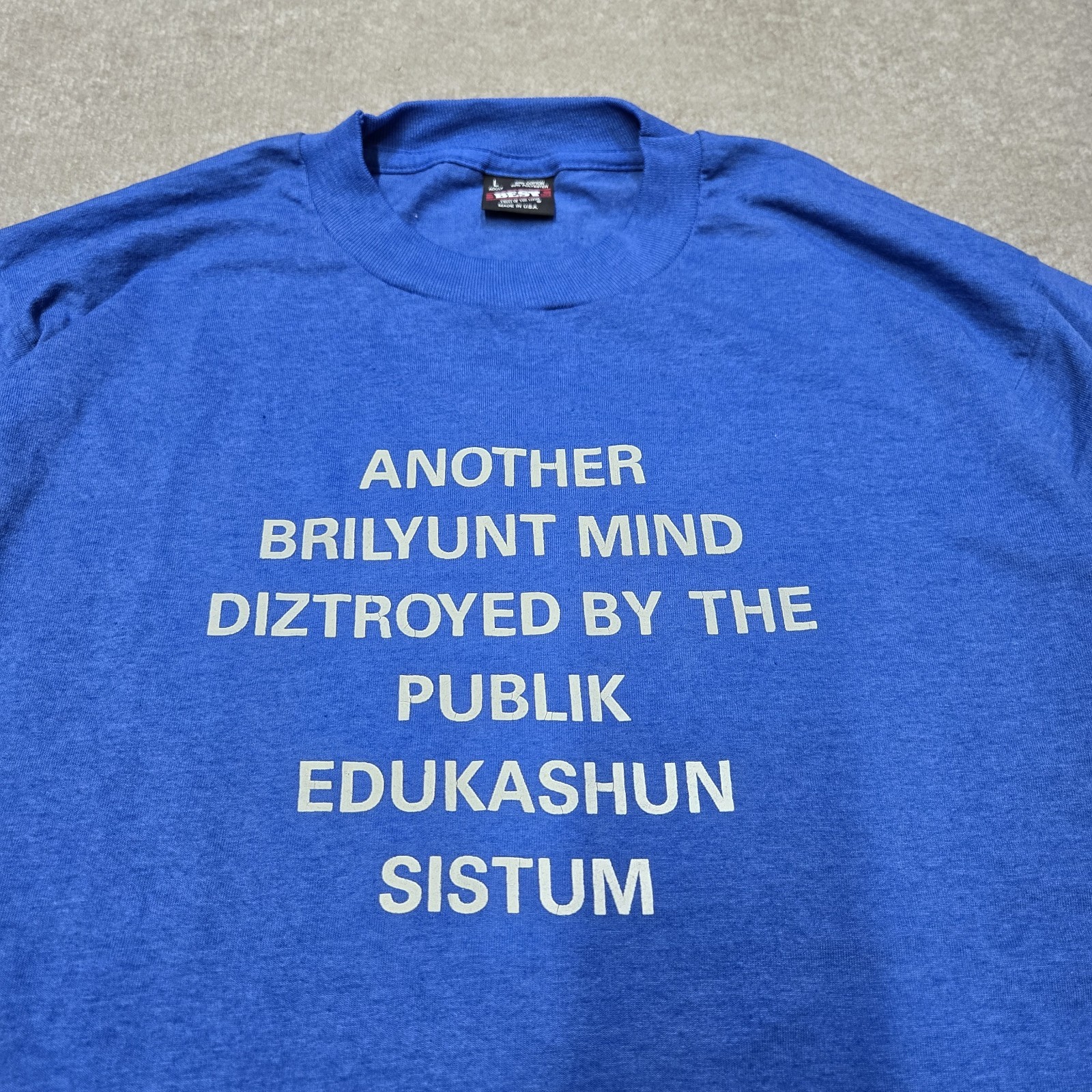 Vtg 80s Another Brilyunt Mind Diztroyed Humor T-Shirt Sz L Grunge Single Stitch gallery